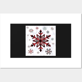 Cabin Vibes: Winter Snowflake Pattern Buffalo Red, Green and White, Wintertime Design Flannel Graphic Cozy Christmas Posters and Art